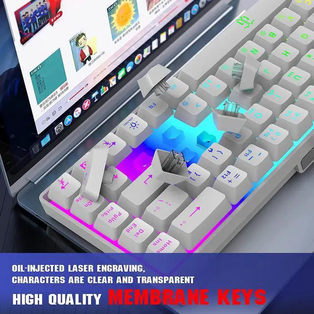 Alt view image 4 of 7 - Snpurdiri 60% Percent Gaming Keyboard, Compact RGB Backlit Ergonomic Small Mini Keyboard for Windows, PC, Laptop, Gaming (68 Keys, White)