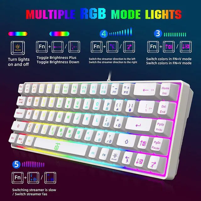 Alt view image 7 of 7 - Snpurdiri 60% Percent Gaming Keyboard, Compact RGB Backlit Ergonomic Small Mini Keyboard for Windows, PC, Laptop, Gaming (68 Keys, White)