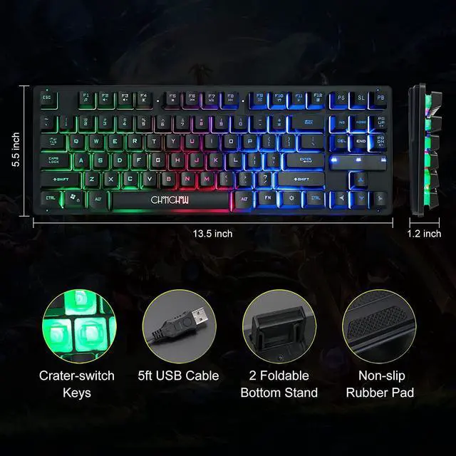 Alt view image 5 of 7 - CHONCHOW 87-Key RGB Backlit Compact Gaming Keyboard - USB Wired Tenkeyless Keyboard for Laptop, PS4, Xbox, PC Gaming and Work