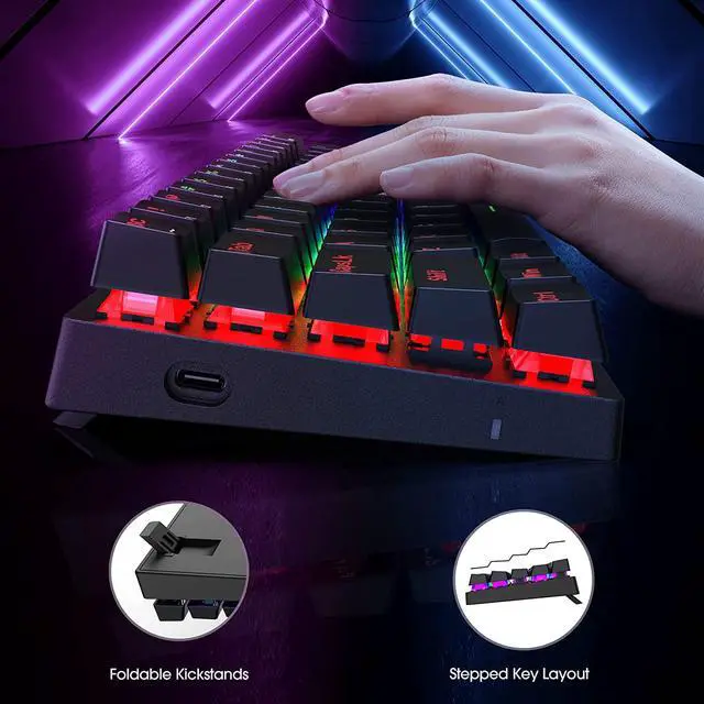 Alt view image 6 of 7 - Portable 60% Mechanical Gaming Keyboard,60 Percent Wired Gamer Keyboard with Blue Switches,LED Customization Backlit,61 Keys Ultra-Compact Mini Office Keyboard for PC/Mac/Xbox,Easy to Carry On Trip