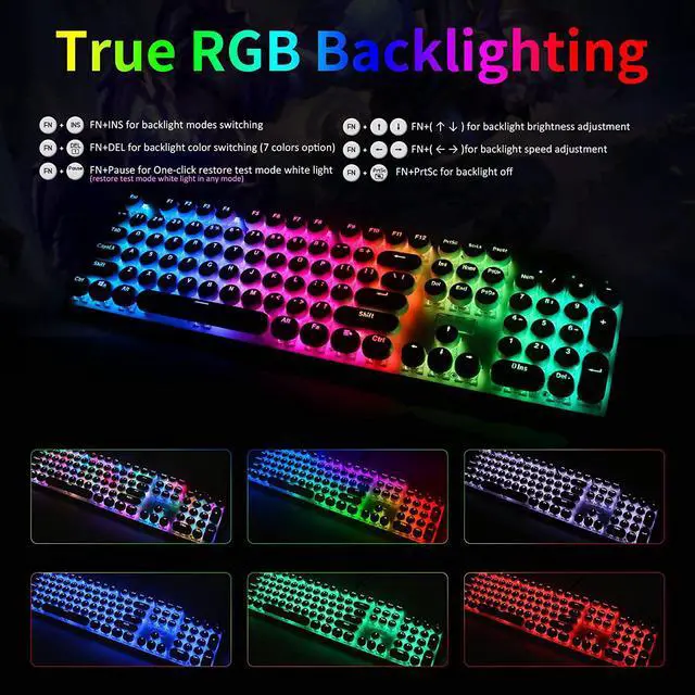 Alt view image 3 of 7 - HUO JI E-Yooso Z-88 Wired Typewriter Style Mechanical Gaming Keyboard, Programmable RGB Backlit, Blue Switches - Clicky, Detachable USB-C Cable, Retro 104 Keys for Mac, PC, White