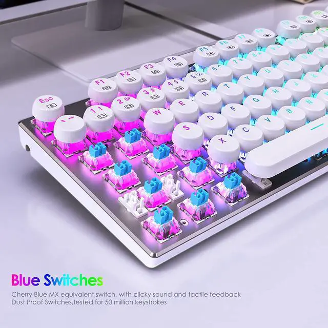 Alt view image 5 of 7 - HUO JI E-Yooso Z-88 Wired Typewriter Style Mechanical Gaming Keyboard, Programmable RGB Backlit, Blue Switches - Clicky, Detachable USB-C Cable, Retro 104 Keys for Mac, PC, White