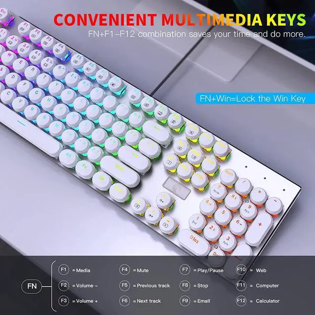 Alt view image 6 of 7 - HUO JI E-Yooso Z-88 Wired Typewriter Style Mechanical Gaming Keyboard, Programmable RGB Backlit, Blue Switches - Clicky, Detachable USB-C Cable, Retro 104 Keys for Mac, PC, White