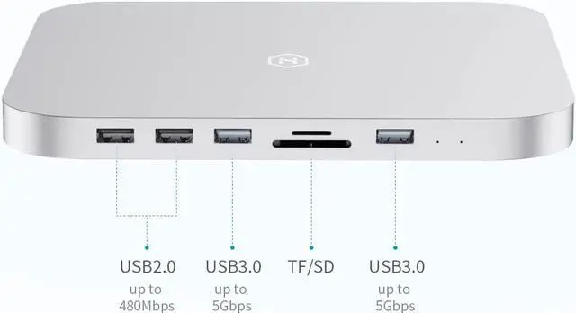 Alt view image 4 of 7 - USB-C Hub with Hard Drive Enclosure, Hagibis Type-C Docking Station & Stand for Mac Mini M2, Mac Studio M1 Max Ultra with SATA, USB 3.0, SD/TF Card Reader and USB2.0 for Laptop (MC25 Silver)