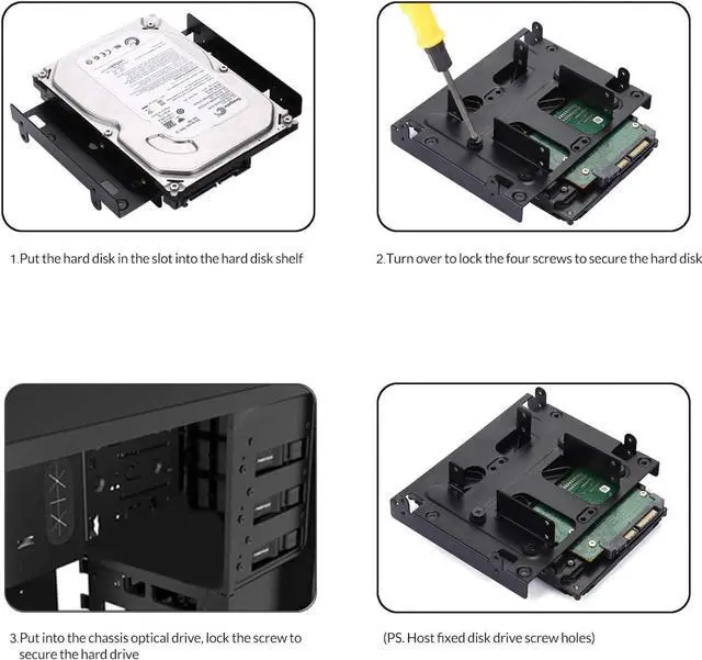 Alt view image 7 of 7 - 5.25 to 3.5 Drive Bay Adapter HDD SSD Mounting Bracket 5.25 inch to 2.5 or 3.5 Inch Internal Hard Disk Drive Mounting Kit with Screws and Shock Absorption Rubber Washer- Black