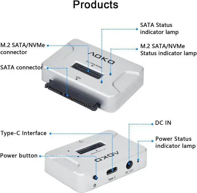 Alt view image 2 of 7 - USB-C to M.2 Docking Station with 2.5 /3.5 SATA Hard Drive Adapter Converter  4-in-1 NVMe to USB M.2 Adapter SATA NVMe SSD Enclosure Reader
