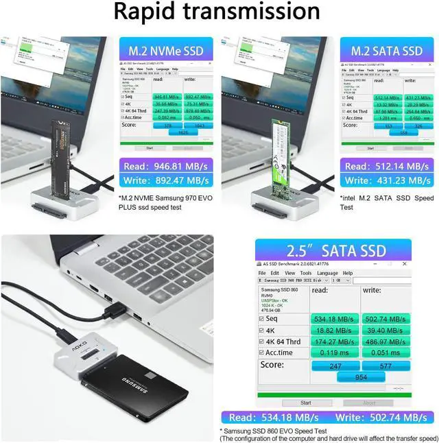 Alt view image 4 of 7 - USB-C to M.2 Docking Station with 2.5 /3.5 SATA Hard Drive Adapter Converter  4-in-1 NVMe to USB M.2 Adapter SATA NVMe SSD Enclosure Reader