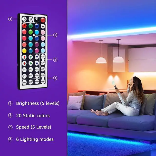 Alt view image 7 of 7 - RGB LED Strip Lights Christmas Decor 16.4ft Flexible LED Light Strip 5050 SMD LED Color Changing Rope Light with Remote Controller and 24V Power Supply for TV Backlight Home Bedroom Bar
