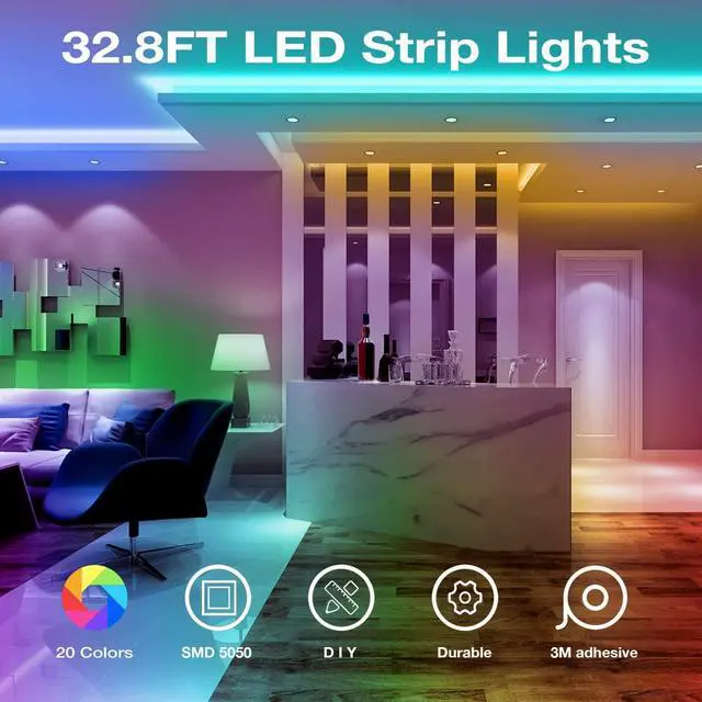 Alt view image 2 of 7 - Led Strip Lights 32.8ft Kit with Remote and Power Supply Color Changing