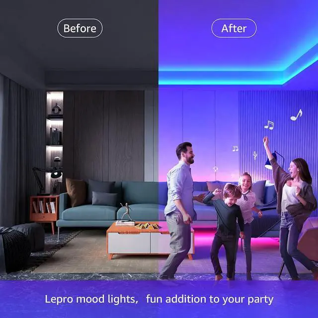 Alt view image 7 of 7 - LED Strip Lights 39.4Ft RGB LED Strips 5050 SMD LED Color Changing Strip Light with 44 Keys Remote Controller and 24V Power Supply Ideal for Christmas Decorations Bedroom Home TV Backlight
