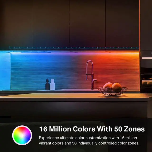 Alt view image 5 of 7 - LED Light Strip 50 Color Zones RGBIC 16.4ft Wi-Fi LED Strip Works w/ Alexa Google Home & SmartThings High Brightness 16M Colors PU Coating Trimmable 2 Yr Warranty (KL420L5)
