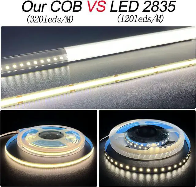 Alt view image 2 of 5 - COB LED Strip Lights Blue DC12V 16.4ft/5M 320leds/M CRI90 Bright Flexible LED Tape 8mm for Indoor Home Cabinet Bedroom Kitchen Stage Backlight DIY Lighting (Without Power Supply) (Blue)
