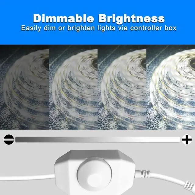 Alt view image 3 of 6 - White LED Strip 32.8ft Dimmable LED Strip 6500K Bright Daylight White Strong Adhesive Flexible Tape Light for Mirror Kitchen Cabinets Bedroom