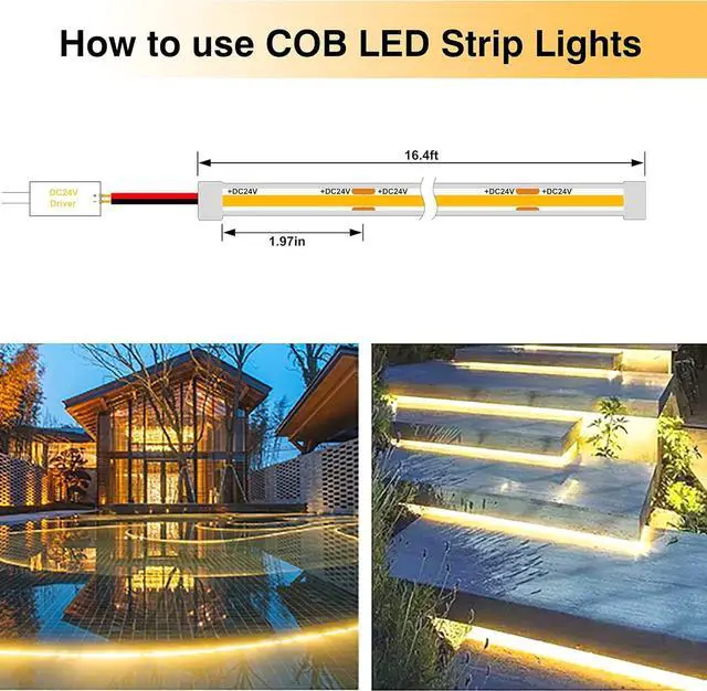 Alt view image 5 of 6 - COB LED Strip Lights 2700K Warm White 24V led Light Strips Waterproof 480LEDs/M 16.4ft/5M CRI90+ Outdoor cob led Ip67 led Strip for Bathroom Decor Pool Garden (Power Not Included)