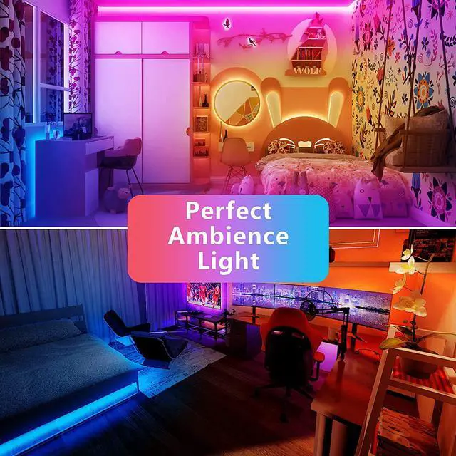 Alt view image 2 of 7 - 60ft Bluetooth LED Strip Lights Music Sync LED Lights Strip RGB Color Changing LED Lights with Remote Smart Phone APP Control LED Lights for Bedroom Ceiling Room DIY(APP+Remote +Mic/60ftx1)