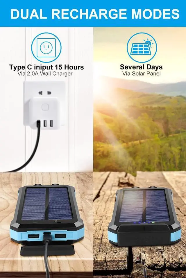 Alt view image 5 of 7 - Power-Bank-Portable-Solar-Charger-30000mAh Battery Pack with Emergency LED Flashlight & 2x2.1A USB-A Output Ports Compatible with iPhone 14/13 Series, Samsung, and More, Perfect for Hiking, Camping