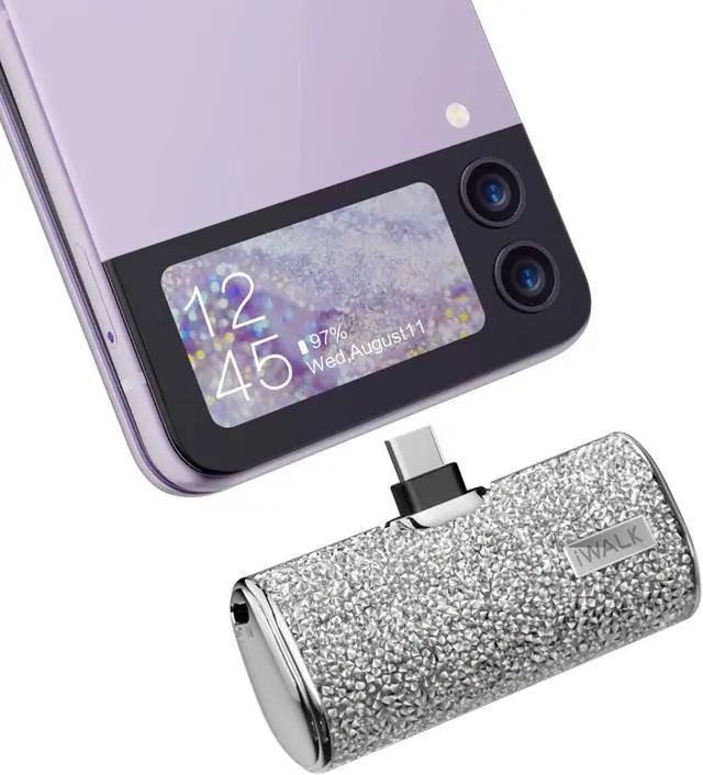 Main image of iWALK USB C Portable Charger, 4500mAh Ultra-Compact Small Power Bank, Shiny Battery Pack Compatible with iPhone 15/15 Plus/15 Pro/15 Pro Max, Samsung Galaxy Z Flip5/4, S24, S23 Ultra, Silver