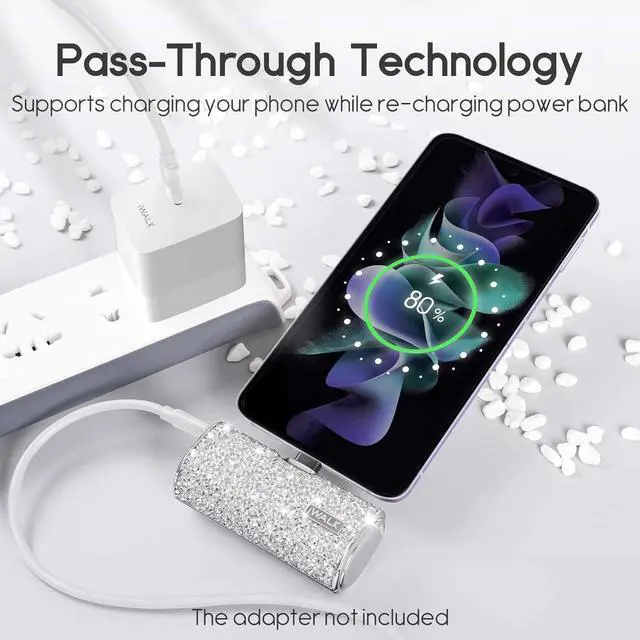 Alt view image 4 of 5 - iWALK USB C Portable Charger, 4500mAh Ultra-Compact Small Power Bank, Shiny Battery Pack Compatible with iPhone 15/15 Plus/15 Pro/15 Pro Max, Samsung Galaxy Z Flip5/4, S24, S23 Ultra, Silver