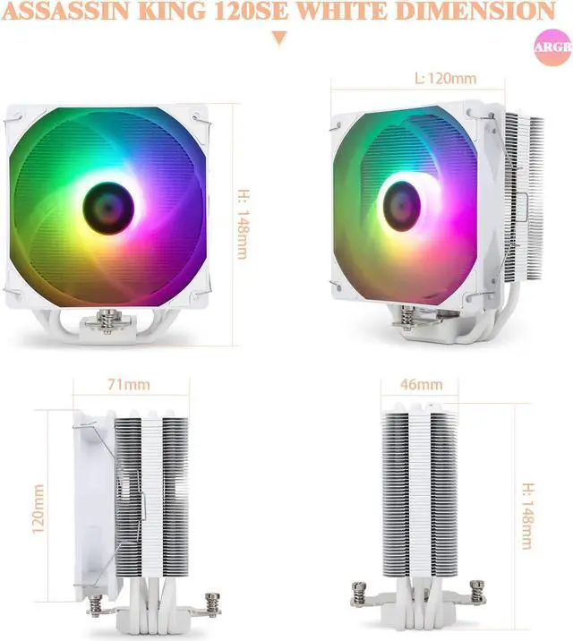 Alt view image 6 of 7 - Thermalright Assassin King 120 SE White ARGB CPU Air Cooler, AK120 SE White ARB, 5 Heatpipes, TL-C12CW-S PWM Quiet Fan CPU Cooler with S-FDB Bearing, for AMD AM4/AM5/Intel LGA1700/1150/1151/1200