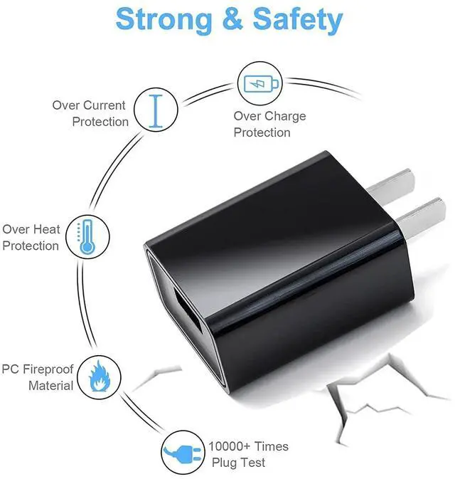 Alt view image 3 of 6 - 5V 2A 1A Fast Wall Charger 5ft Micro USB type B Charging Cable fit for Tandem Diabetes Care, Camera,Speaker,Cellular Link 2, Doro Phone,Samsung Galaxy S7/S6/Note 5/4/S4/S3/LG Flip Android Phone & More