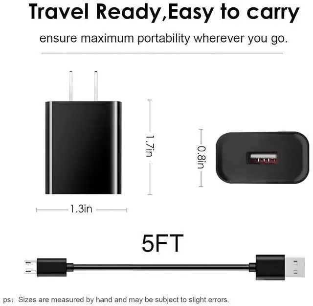 Alt view image 6 of 6 - 5V 2A 1A Fast Wall Charger 5ft Micro USB type B Charging Cable fit for Tandem Diabetes Care, Camera,Speaker,Cellular Link 2, Doro Phone,Samsung Galaxy S7/S6/Note 5/4/S4/S3/LG Flip Android Phone & More