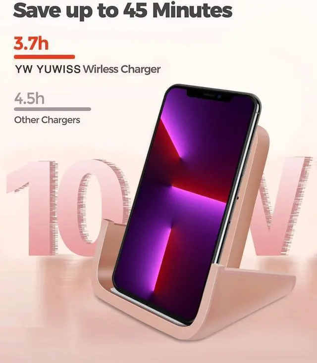 Alt view image 2 of 7 - Wireless Charger YUWISS Wireless Charging Stand Cordless Charger 10/7.5/5W Compatible with iPhone 14 13 12/12 /11Pro Max/XR/XS Max/XS/X/8/8Plus Galaxy S22/S21/S9/S9+/S8/S8+ Note