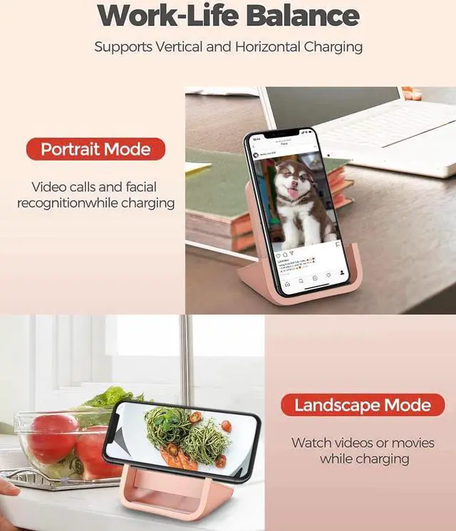 Alt view image 4 of 7 - Wireless Charger YUWISS Wireless Charging Stand Cordless Charger 10/7.5/5W Compatible with iPhone 14 13 12/12 /11Pro Max/XR/XS Max/XS/X/8/8Plus Galaxy S22/S21/S9/S9+/S8/S8+ Note