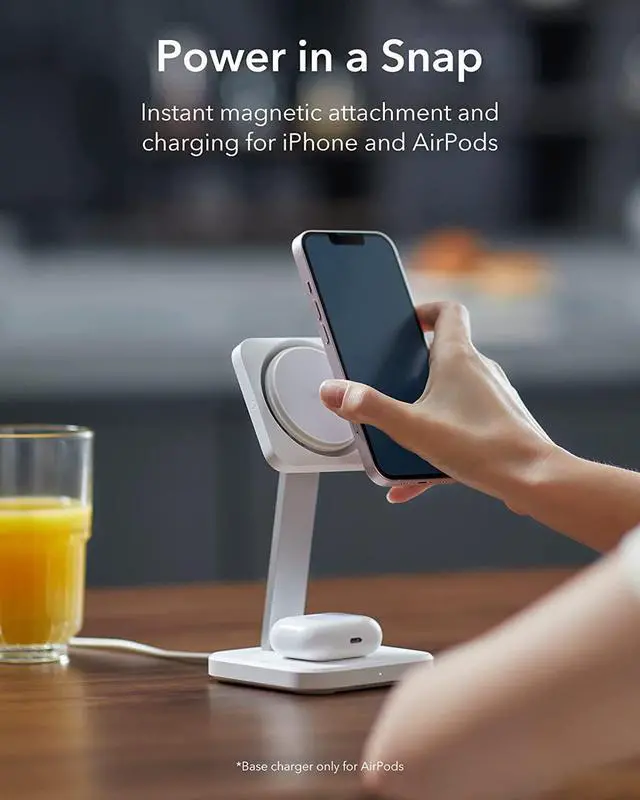Alt view image 4 of 7 - ESR HaloLock 2-in-1 Wireless Charger with CryoBoost, Compatible with MagSafe Charger Stand, Phone-Cooling Fast Charging Compatible with iPhone 14/13/12, AirPods Pro/3/2, with Adapter, Arctic White