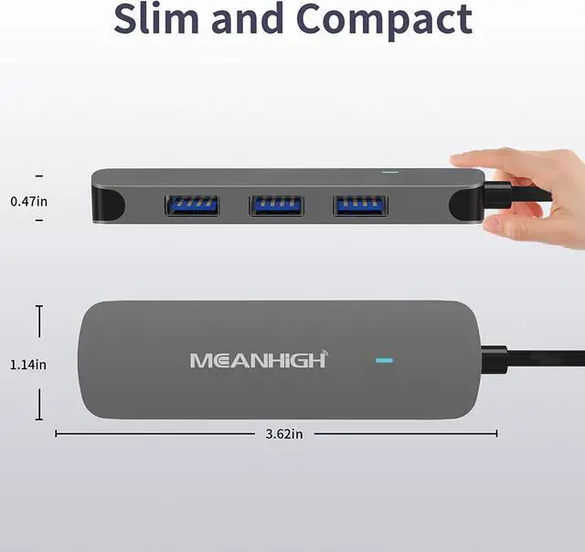 Alt view image 4 of 6 - USB 3.0 Hub MEANHIGH 4 Port USB Hub for Laptop Multiport Splitter for Computer USB Port Expander for MacBook pro iMac HP,Dell, Asus, PC, Flash Drive, Mobile HDD