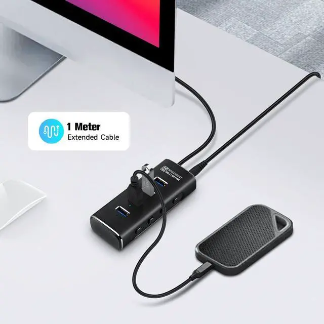 Alt view image 4 of 7 - Powered USB Hub, Rosonway 4 Ports USB 3.1/3.2 Gen 2 Hub 10Gbps with 3.3ft Data Cable, 5V/2A Power Adapter and Individual Switches, Aluminum USB Port Hub Splitter for PC and Laptop, RSH-A104