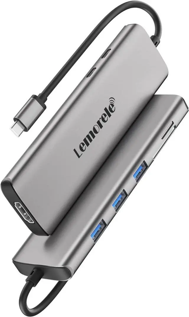 Alt view image 2 of 6 - Lemorele 8-in-1 USB C Hub Multiport Adapter, USB-C Hub with 4K HDMI Output, 100W Power Delivery, USB 3.0 5Gdps Port, SD/TF Card Reader Adpater, Compatible for MacBook Pro, XPS, Chromebook and More