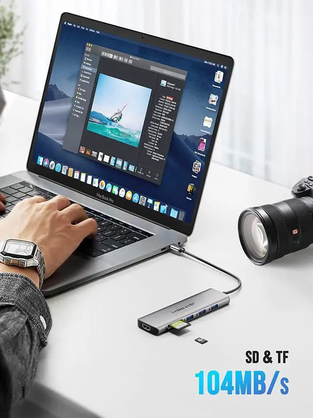 Alt view image 5 of 6 - Lemorele 8-in-1 USB C Hub Multiport Adapter, USB-C Hub with 4K HDMI Output, 100W Power Delivery, USB 3.0 5Gdps Port, SD/TF Card Reader Adpater, Compatible for MacBook Pro, XPS, Chromebook and More