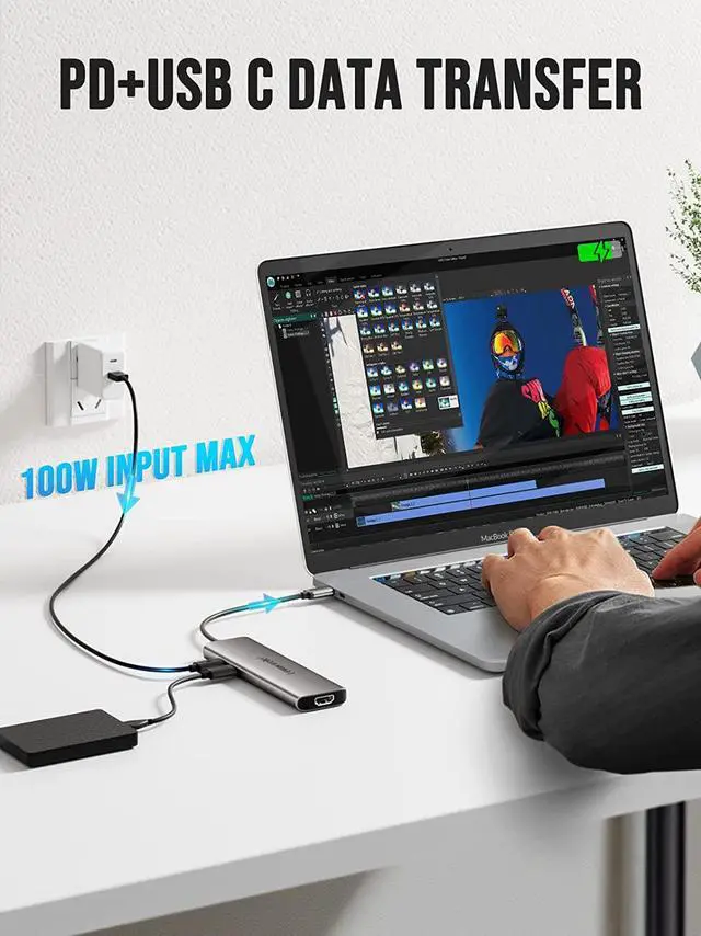 Alt view image 4 of 6 - Lemorele 8-in-1 USB C Hub Multiport Adapter, USB-C Hub with 4K HDMI Output, 100W Power Delivery, USB 3.0 5Gdps Port, SD/TF Card Reader Adpater, Compatible for MacBook Pro, XPS, Chromebook and More