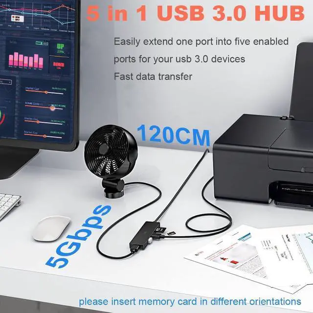 Alt view image 2 of 7 - USB Hub 3.0 Splitter USB 3.0 Hub Multi USB Adapter Port Expander with 4ft Cable SD/TF Card Reader & 3 USB 3.0 Ports Compatible for PC Laptops Surface Pro MacBook iMac Pro