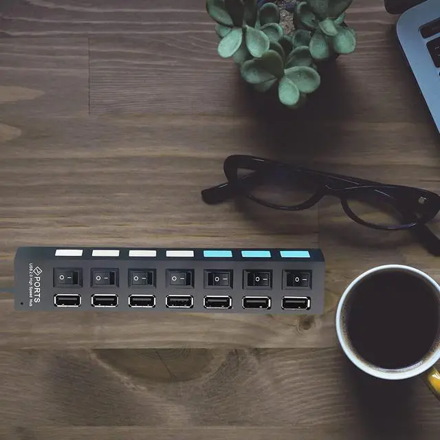 Alt view image 7 of 7 - 7-Port USB Hub 2.0, USB Hub USB Splitter with Individual Switches for Laptop, Computer, Keyboard and Mouse, USB Devices (Black)