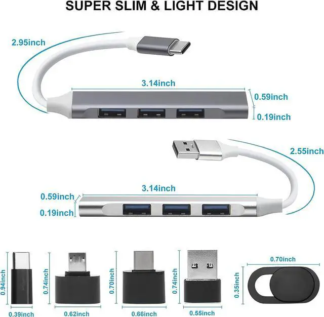 Alt view image 7 of 7 - 2pcs USB C Hub USB Hub 3.0,4-Port USB C to USB Adapter USB to USB C Adapter,Ultra-Slim USB C Adapter USB Splitter,USB C Dock USB Extender for Laptop,iMac Pro,MacBook Air,Mac,USB to USB C,USB C to USB