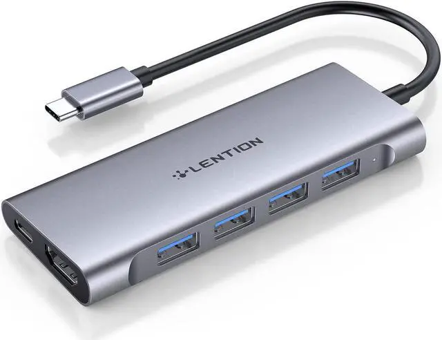 Main image of LENTION USB-C Multi-Port Hub with 4K HDMI Output, 100W PD, 4 USB 3.0 Compatible 2023-2016 MacBook Pro, New Mac Air & Surface, Chromebook, More, Stable Driver Adapter (CB-C35, Space Gray)