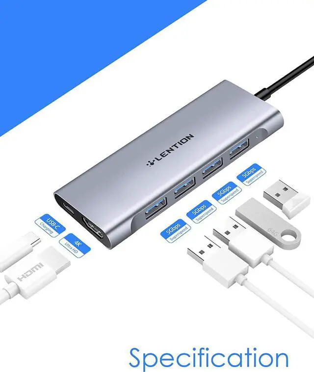 Alt view image 2 of 7 - USB-C Multi-Port Hub with 4K HDMI Output 100W PD 4 USB 3.0 5Gbps Compatible 2024-2016 MacBook Pro New Mac Air & Surface Chromebook iPhone 15 More Stable Driver Adapter (C35 Space Gray)