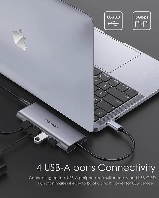 Alt view image 3 of 7 - USB-C Multi-Port Hub with 4K HDMI Output 100W PD 4 USB 3.0 5Gbps Compatible 2024-2016 MacBook Pro New Mac Air & Surface Chromebook iPhone 15 More Stable Driver Adapter (C35 Space Gray)