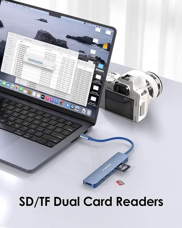 Alt view image 3 of 7 - LENTION USB C Hub with 100W Charging, 4K HDMI, Dual Card Reader, USB 3.0 & 2.0 Compatible 2023-2016 MacBook Pro, New Mac Air/Surface, Chromebook, More, Stable Driver Adapter (CB-CE18,Blue)