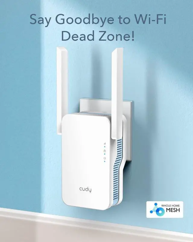 Alt view image 3 of 6 - Cudy New AC1200 Mesh WiFi Extender, Up to 1200Mbps Dual Band WiFi Range Extender, WiFi Booster, 2.4GHz, 5GHz, Long Range, AP Mode, WPS, RE1200