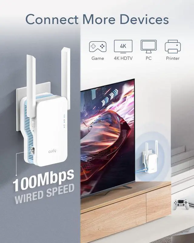 Alt view image 2 of 6 - Cudy New AC1200 Mesh WiFi Extender, Up to 1200Mbps Dual Band WiFi Range Extender, WiFi Booster, 2.4GHz, 5GHz, Long Range, AP Mode, WPS, RE1200