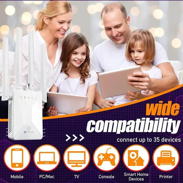 Alt view image 5 of 7 - WiFi Extenders Signal Booster for Home,WiFi Range Extender and Repeater with Ethernet Port and 4 WiFi Antennas up to 6,000 Sq.ft Coverage,Easy 1-Tap Setup-A (White)