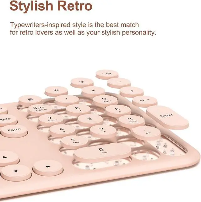 Alt view image 3 of 7 - Cute Keyboard and Mouse Wireless for PC Computer/Laptop/Windows/Mac/Tablets, Ultra-Thin 2.4GHz USB Cordless Full-Sized Silent Retro Computer Keyboard Mouse Combo (Pink)