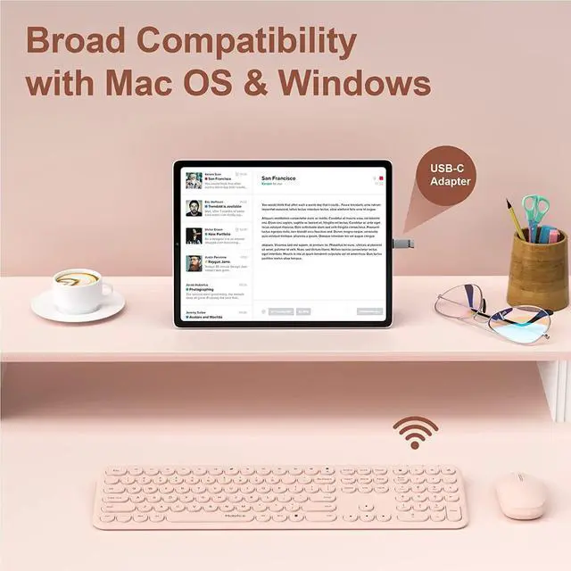 Alt view image 7 of 7 - Cute Keyboard and Mouse Wireless for PC Computer/Laptop/Windows/Mac/Tablets, Ultra-Thin 2.4GHz USB Cordless Full-Sized Silent Retro Computer Keyboard Mouse Combo (Pink)