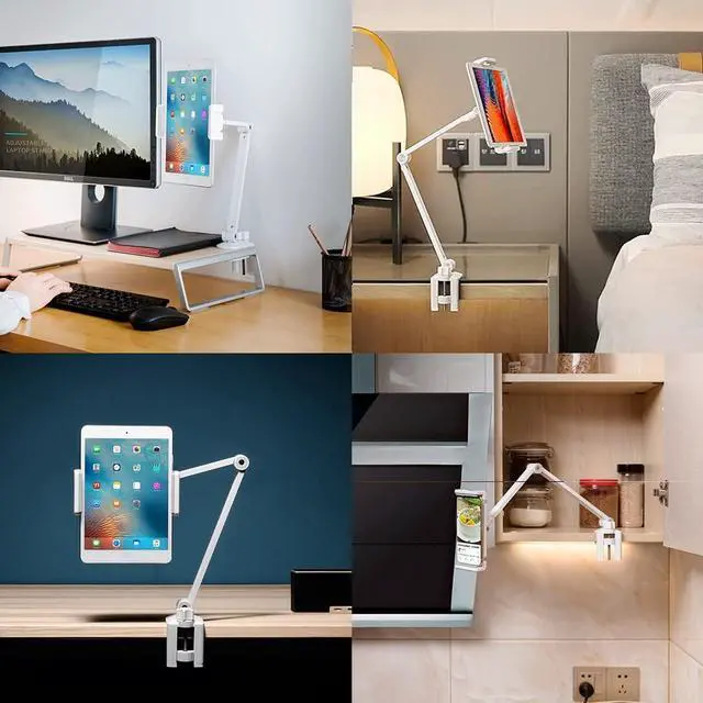Alt view image 2 of 6 - iPad Desk Mount Tablet Holder Multi-Angle Adjustable Tablet Stand for 4.7- 13 Screen  Surface Pro Series iPad Series(White)