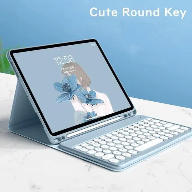 Alt view image 4 of 7 - HENGHUI Keyboard Case Compatible with iPad 9th 8th 7th Generation 10.2" Air 3rd Gen Pro 10.5 Keyboard Case Cute Round Key Color Keyboard Wireless Detachable BT Keyboard Cover (DarkGreen)