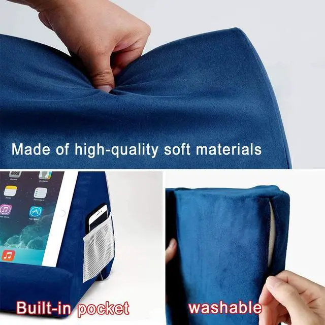 Alt view image 4 of 5 - Tablet Pillow Stand - Tablet Holder Dock for Bed with Multi-Viewing Angles Compatible with iPad Pro 9.7 10.5 12.9 Air Mini 4 3 Kindle Galaxy Tab E-Reader (Blue)