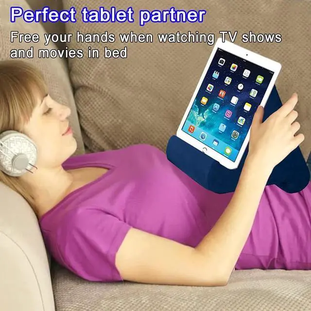 Alt view image 2 of 5 - Tablet Pillow Stand - Tablet Holder Dock for Bed with Multi-Viewing Angles Compatible with iPad Pro 9.7 10.5 12.9 Air Mini 4 3 Kindle Galaxy Tab E-Reader (Blue)