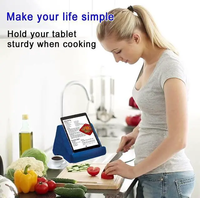 Alt view image 3 of 5 - Tablet Pillow Stand - Tablet Holder Dock for Bed with Multi-Viewing Angles Compatible with iPad Pro 9.7 10.5 12.9 Air Mini 4 3 Kindle Galaxy Tab E-Reader (Blue)